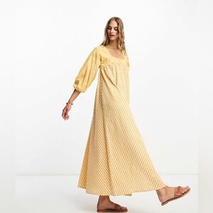 NWT ASOS DESIGN broderie gingham mix midi dress in yellow